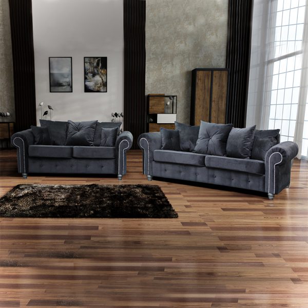 ASHWIN GREY VELVET SOFA SET Rely Furnitures